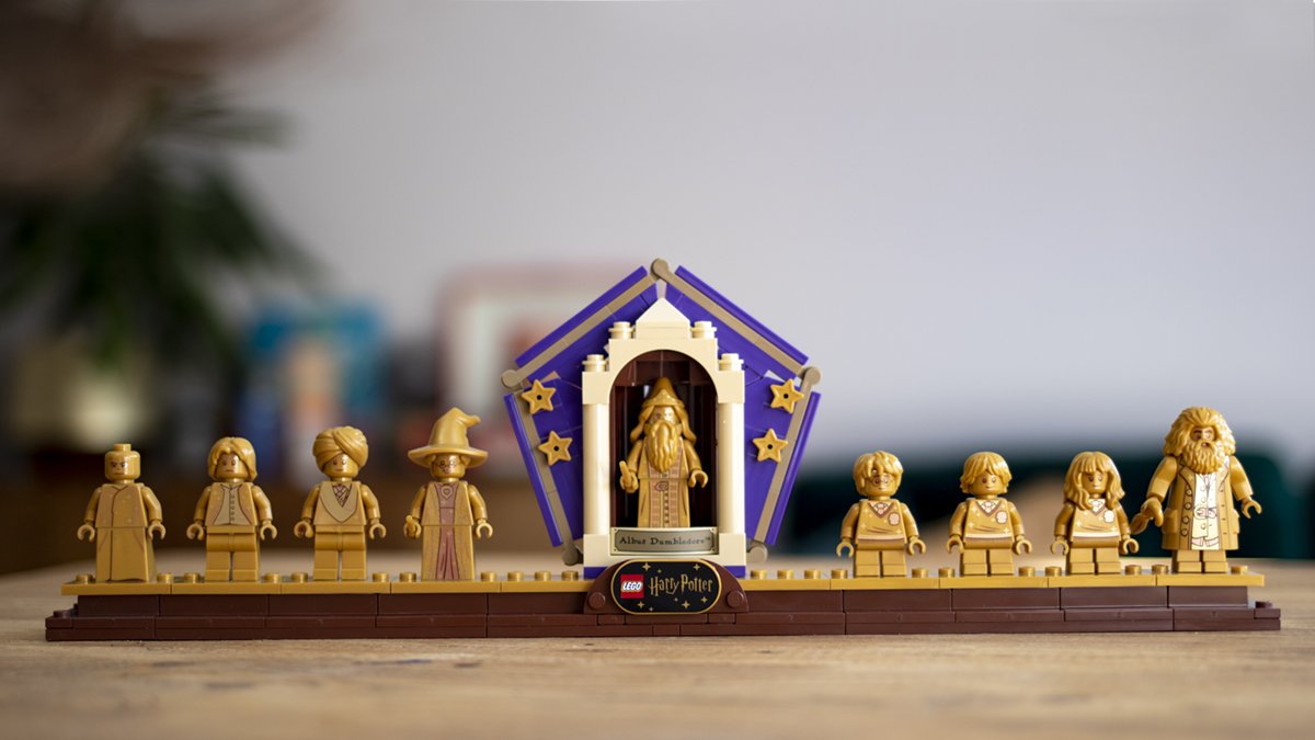 Every LEGO Harry Potter 20th anniversary golden minifigure displayed together