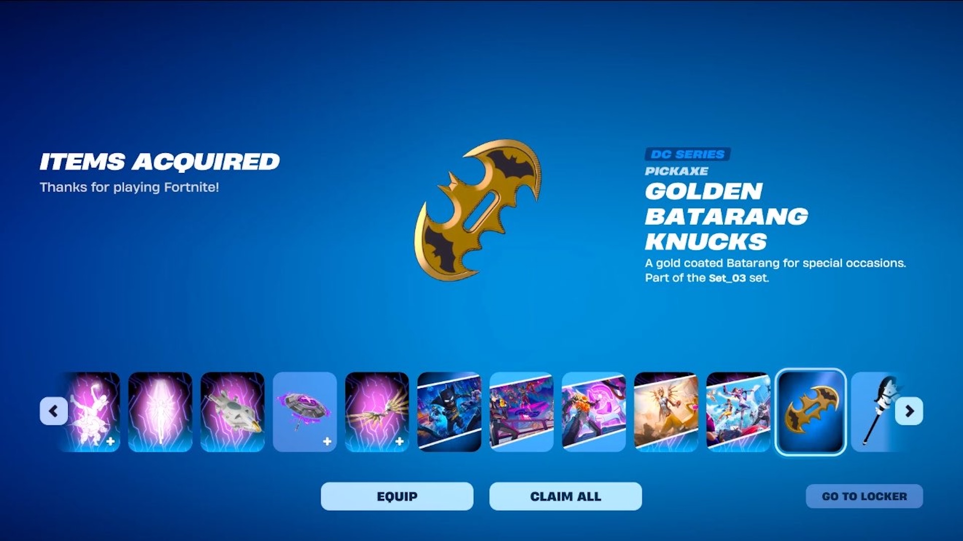 Fortnite Golden Batarang Knucks Pickaxe